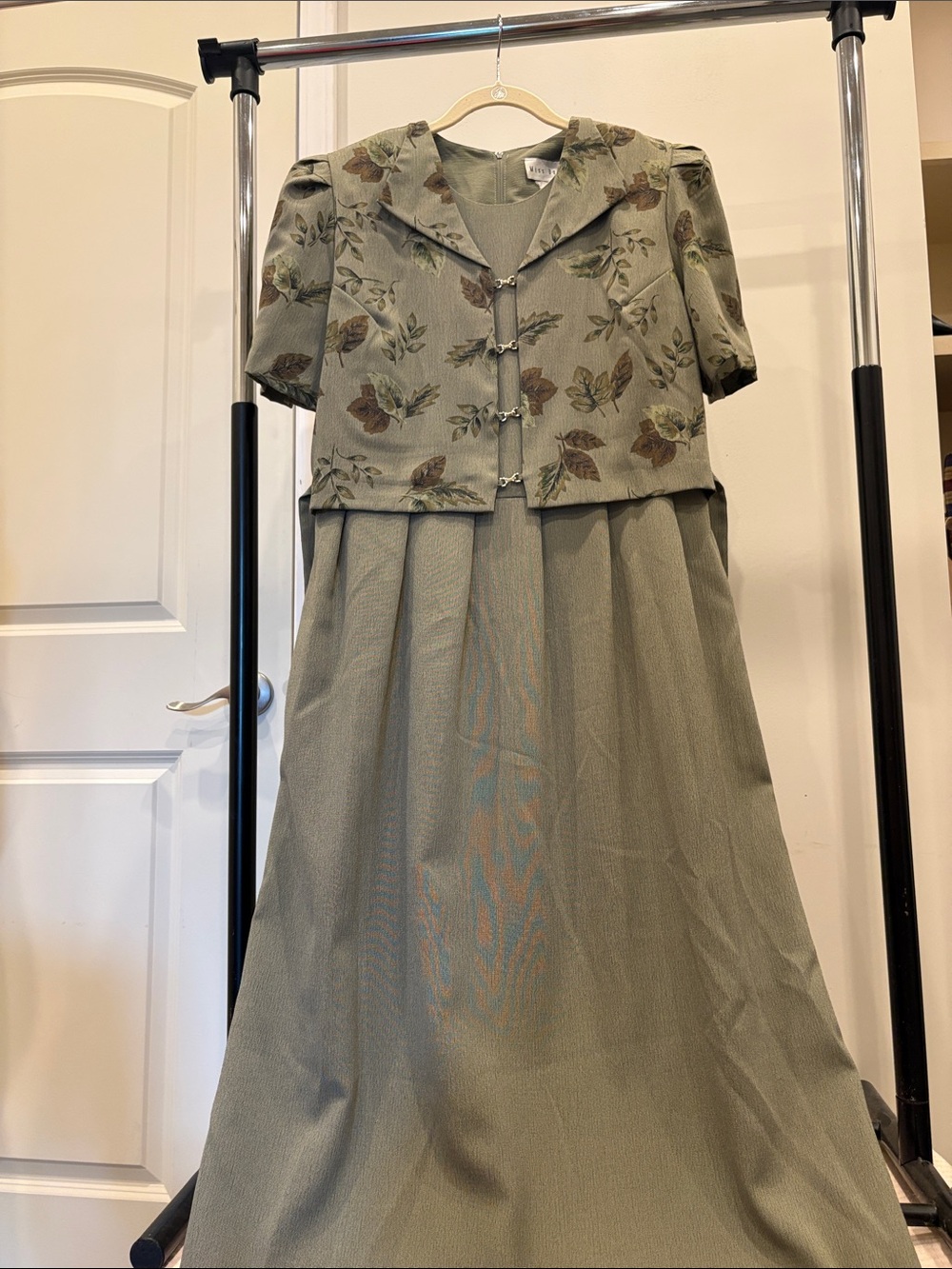 Miss Dorby, Sage green, open front style with attached blazer dress, 90s dress